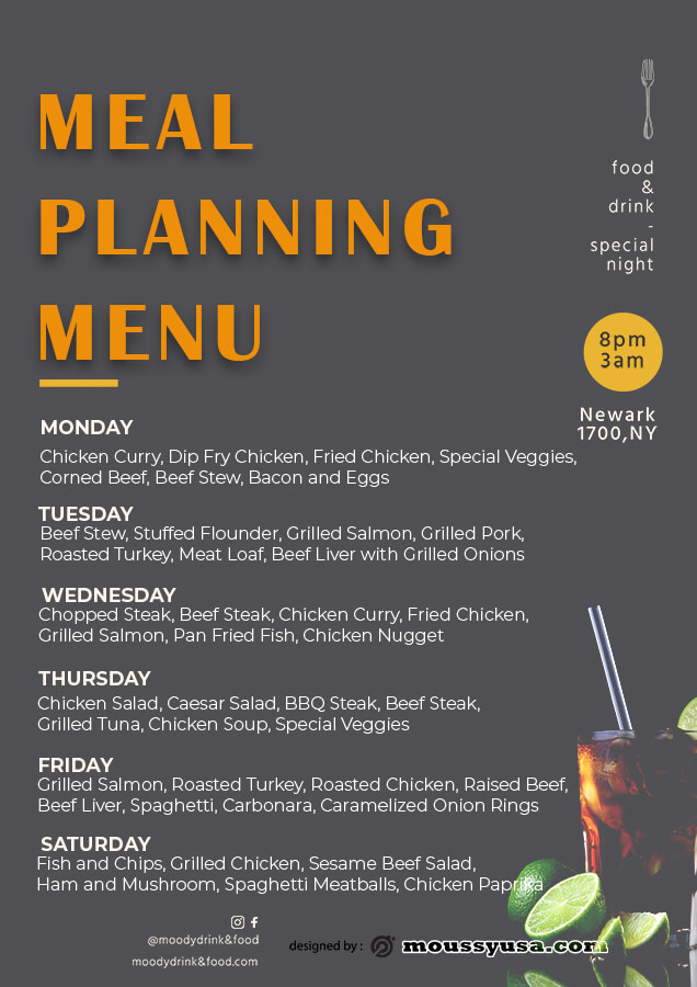 meal planning template for photoshop