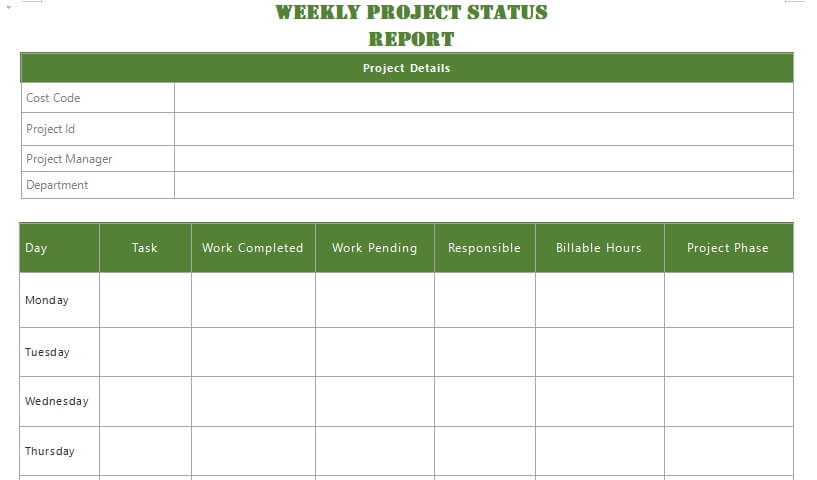 project status report customizable word design template