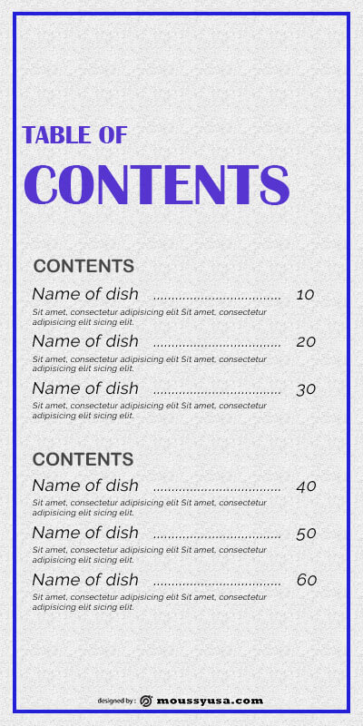 table of contents template free download psd