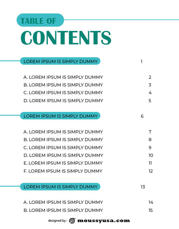 table of contents template free psd template