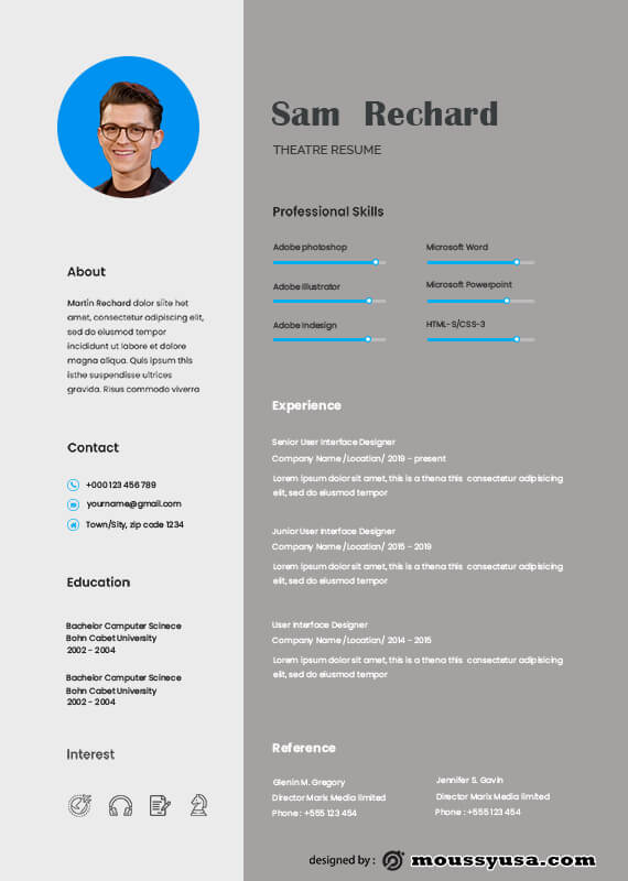 theatre resume free download psd