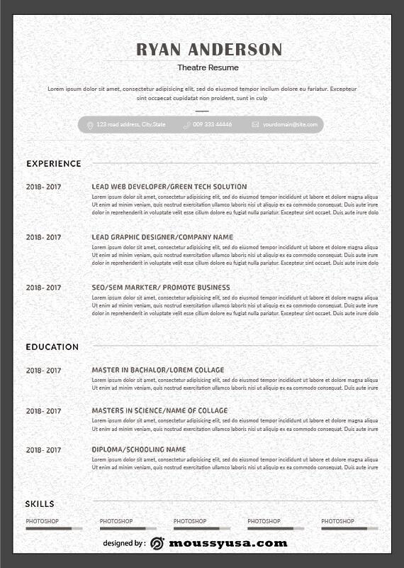 theatre resume free psd template