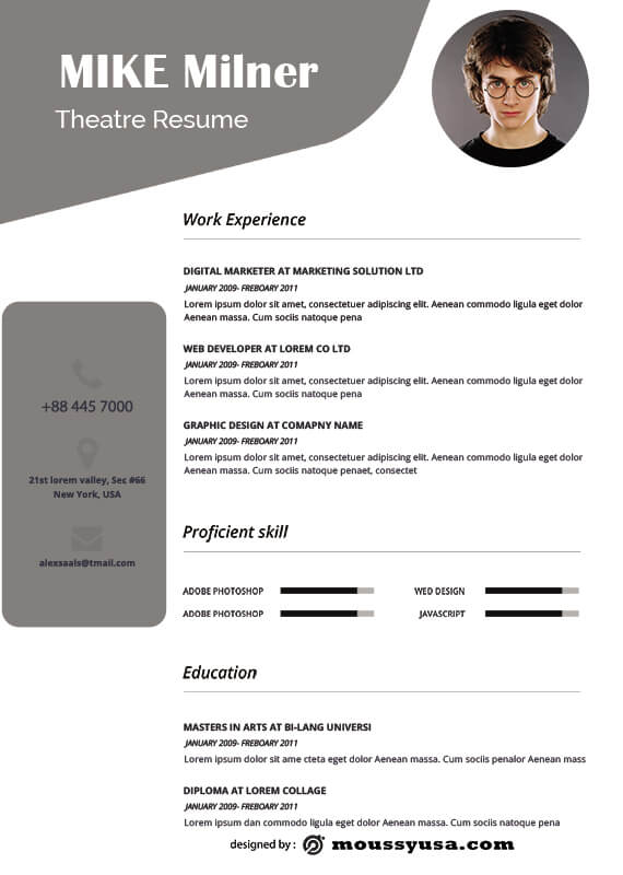 theatre resume in photoshop