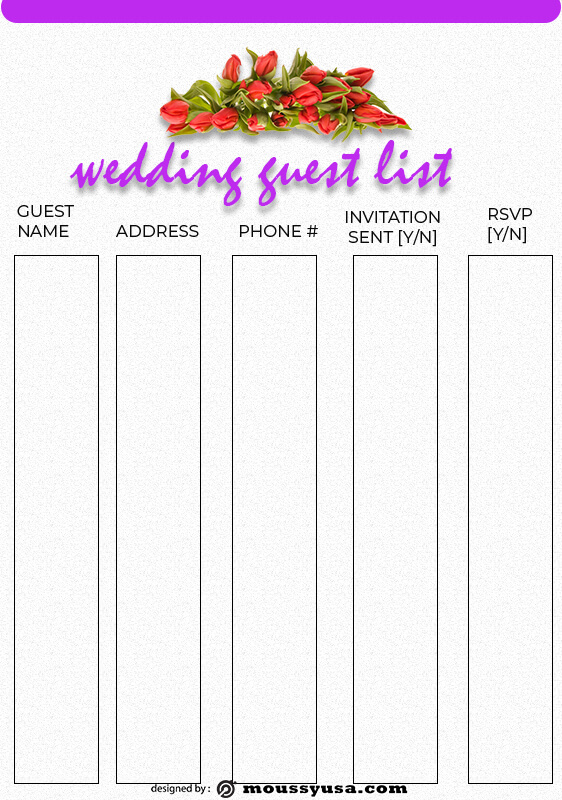 wedding guest list example psd design
