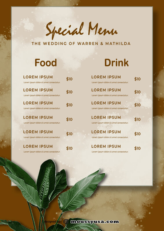 wedding menu example psd design