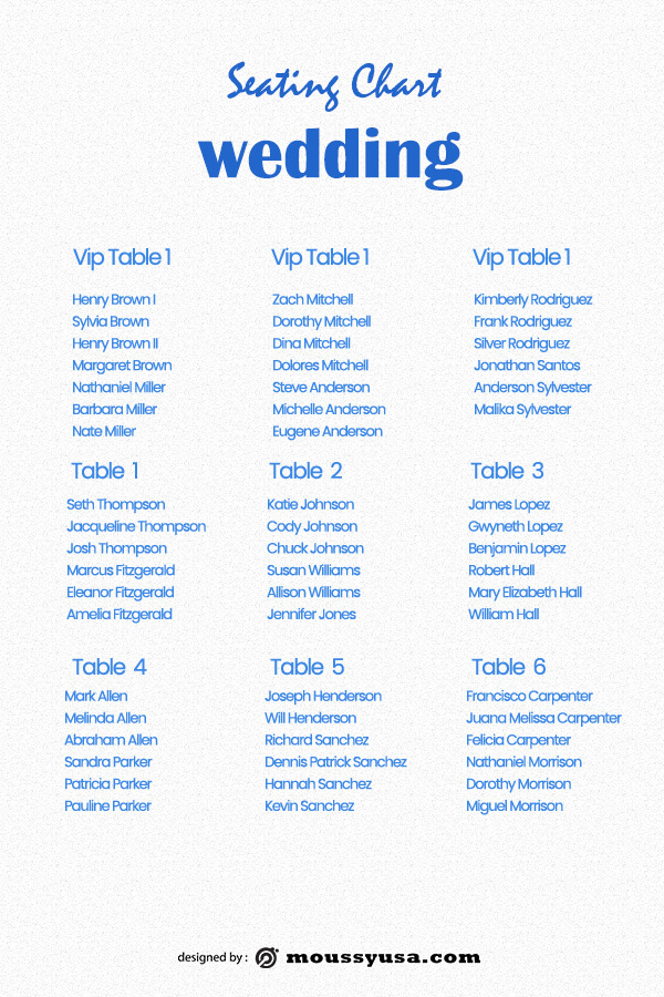 wedding seating chart in psd design