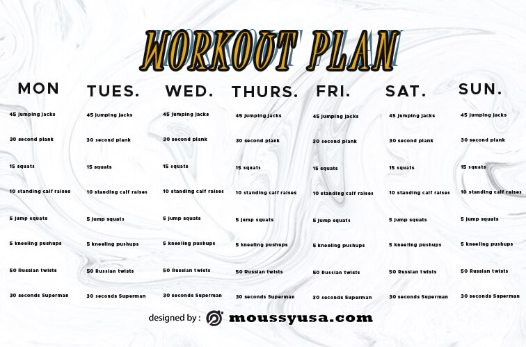 workout plan in photoshop free download