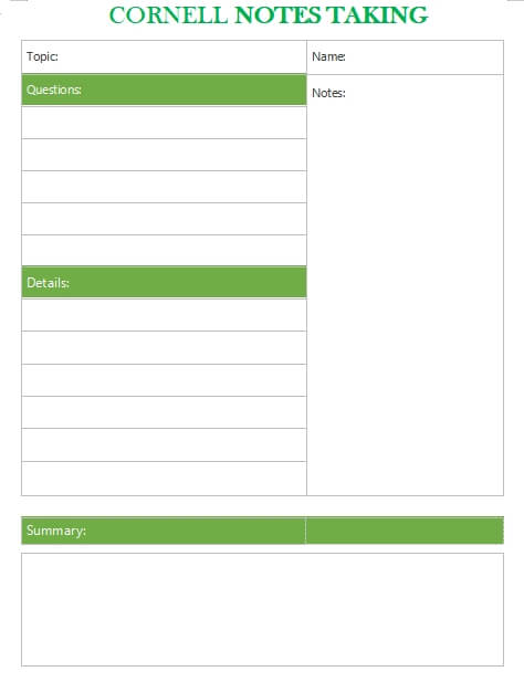 Cornell Note customizable word design template