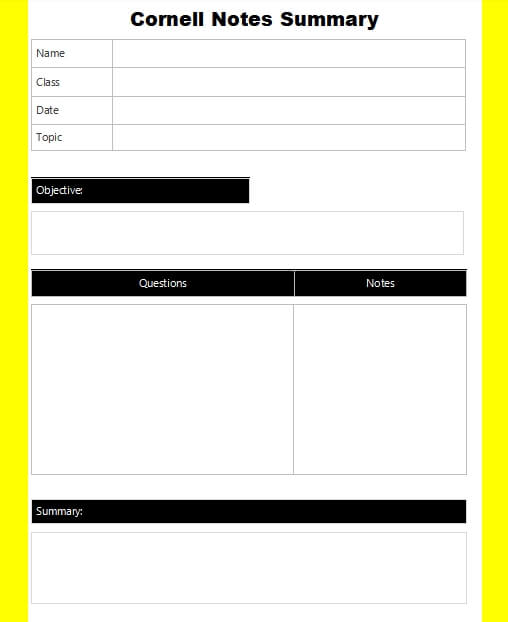 Cornell Note example word design