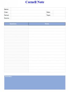 Cornell Note free word template