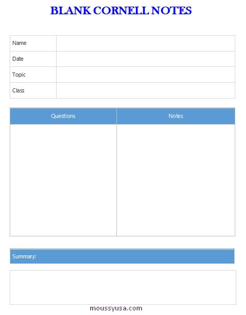 Cornell Note in word design