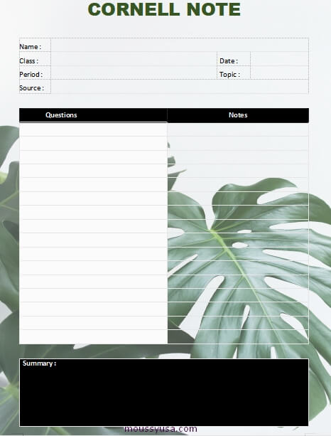 Cornell Note in word free download