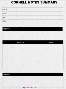 Cornell Note template for word