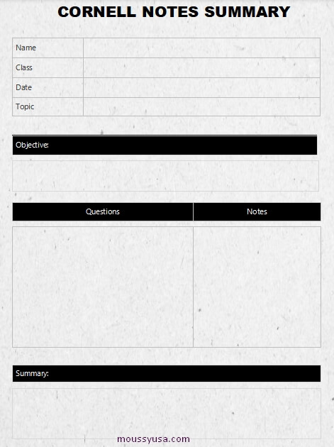 Cornell Note template for word