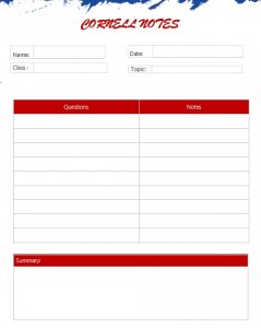 Cornell Note template free word