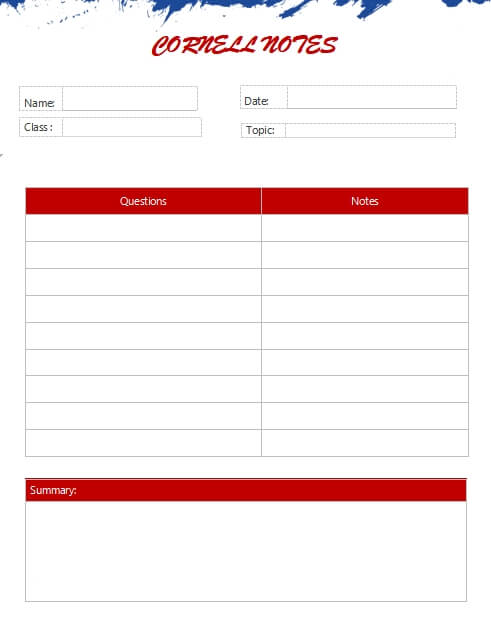 Cornell Note template free word