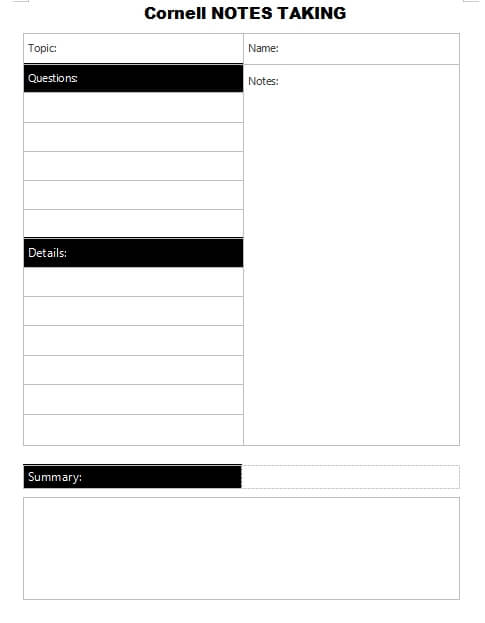 Cornell Note word template free