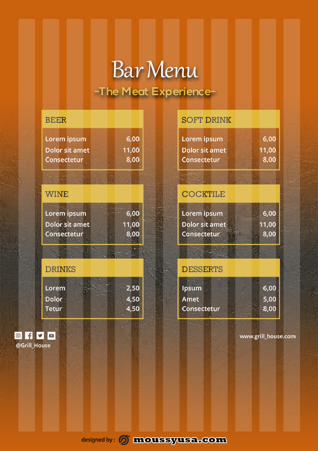 bar menu free psd template