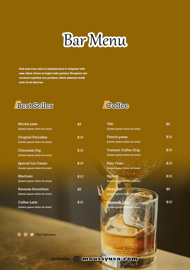 10+ Bar Menu free template in PSD – Mous Syusa