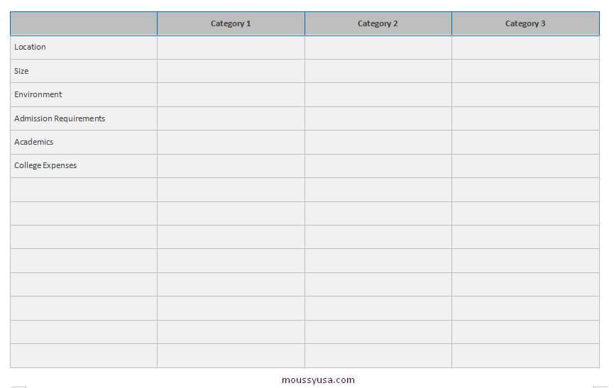 comparison chart word template free