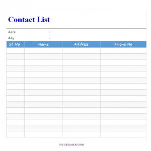 contact sheet customizable word design template | Mous Syusa