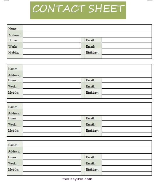 contact sheet example word design