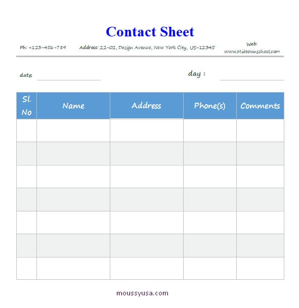 contact sheet free word template