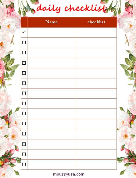daily checklist free download word