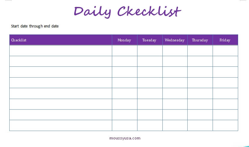 daily checklist free word template