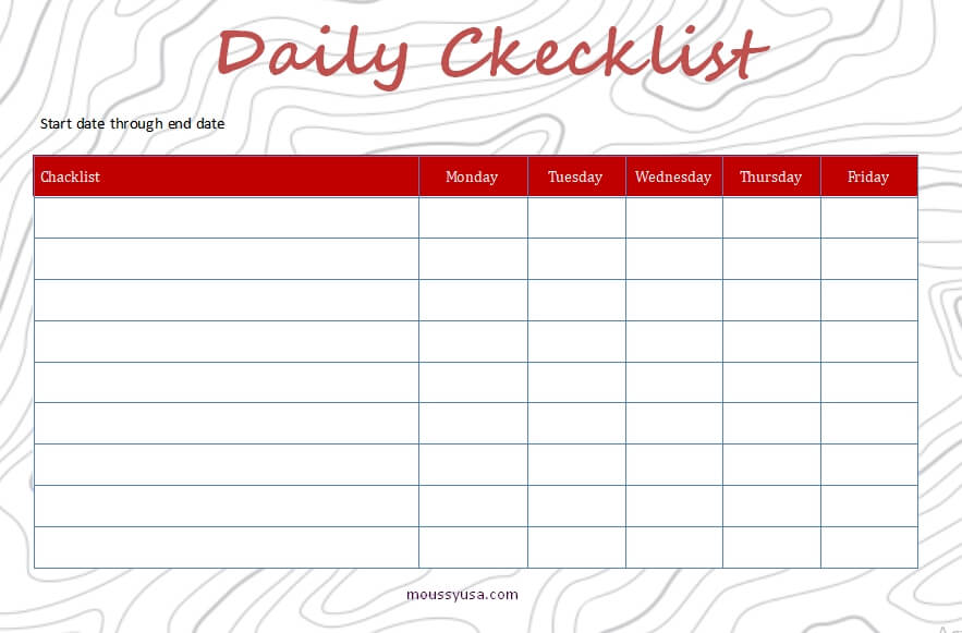 daily checklist in word design