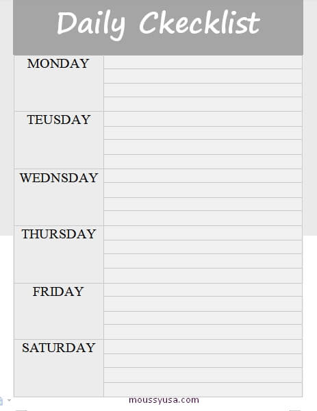 daily checklist in word free download
