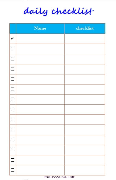 daily checklist in word