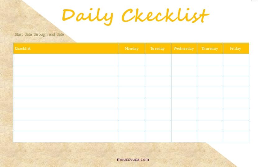 daily checklist template for word