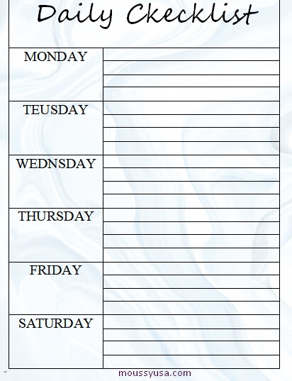 daily checklist template free word