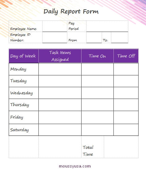 daily report template free download word