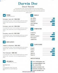 dance resume template for word