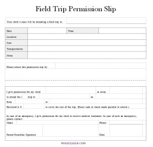 field trip permission slip template for word