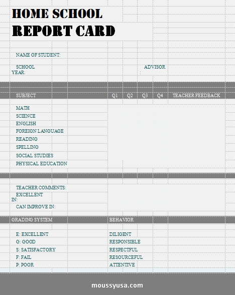 homeschool report card customizable word design template