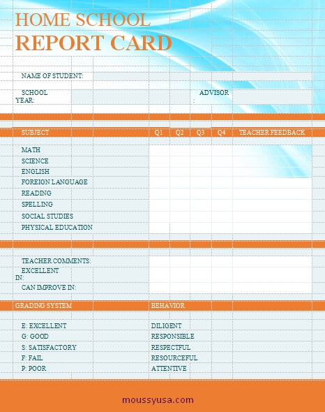 homeschool report card free download word