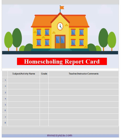 homeschool report card in word design