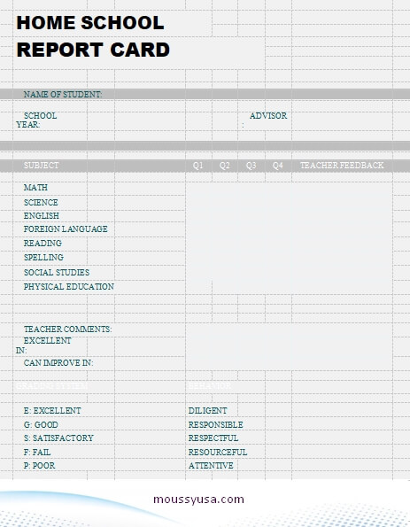 homeschool report card in word