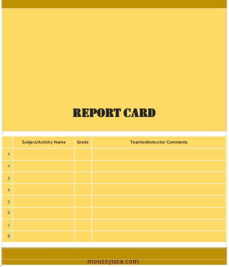 homeschool report card template for word