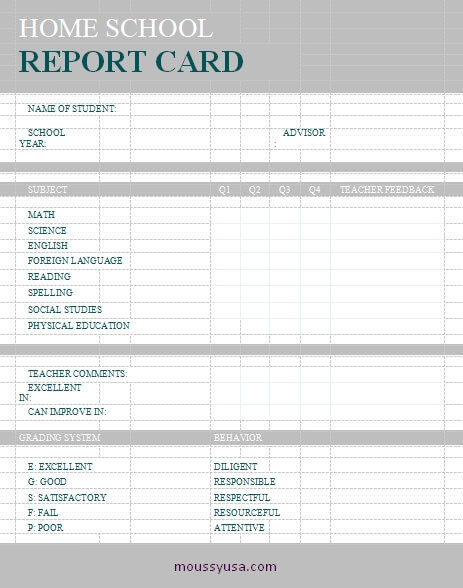 homeschool report card word template free