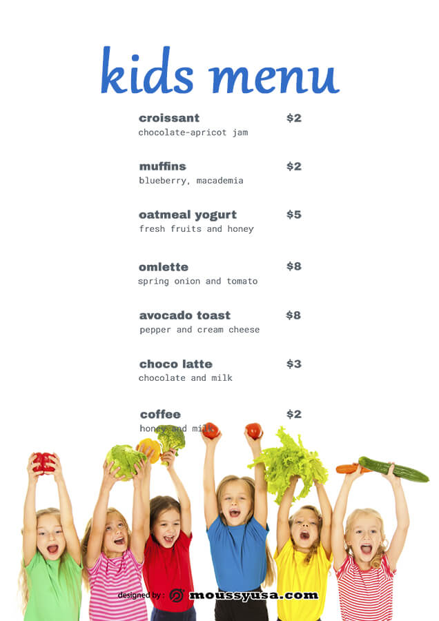 kids menu customizable psd design template