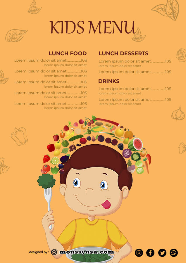 kids menu example psd design