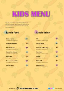 kids menu free psd template