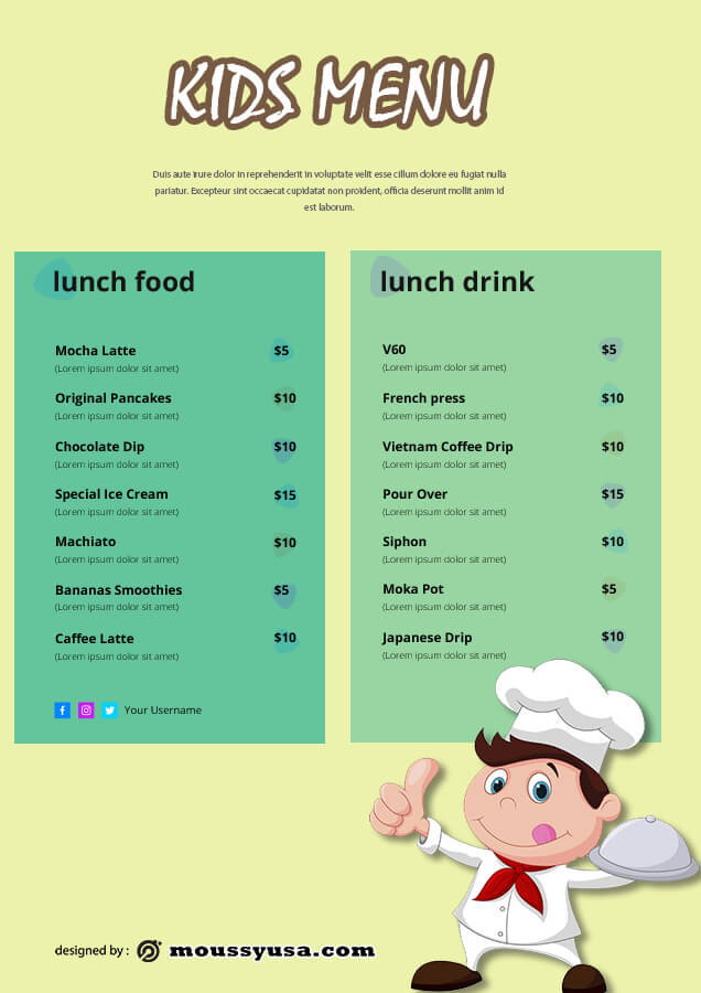 kids menu in photoshop free download