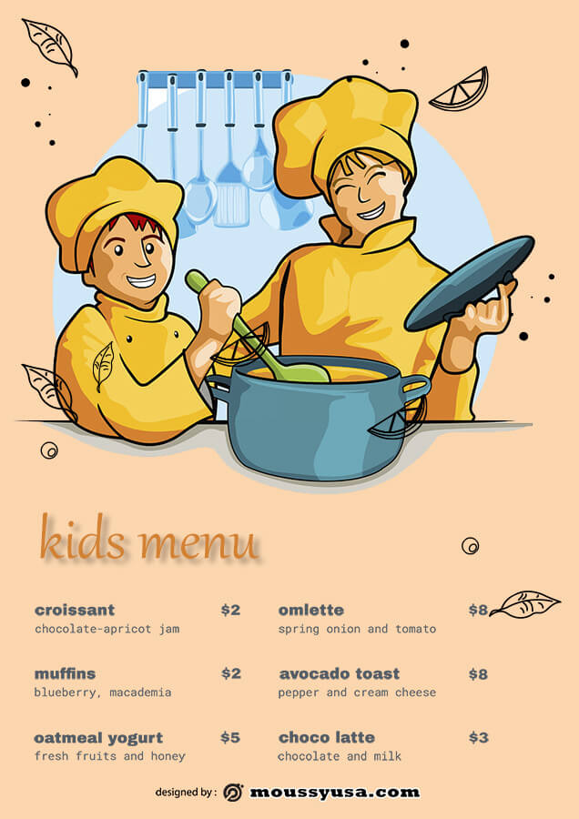 kids menu in psd design