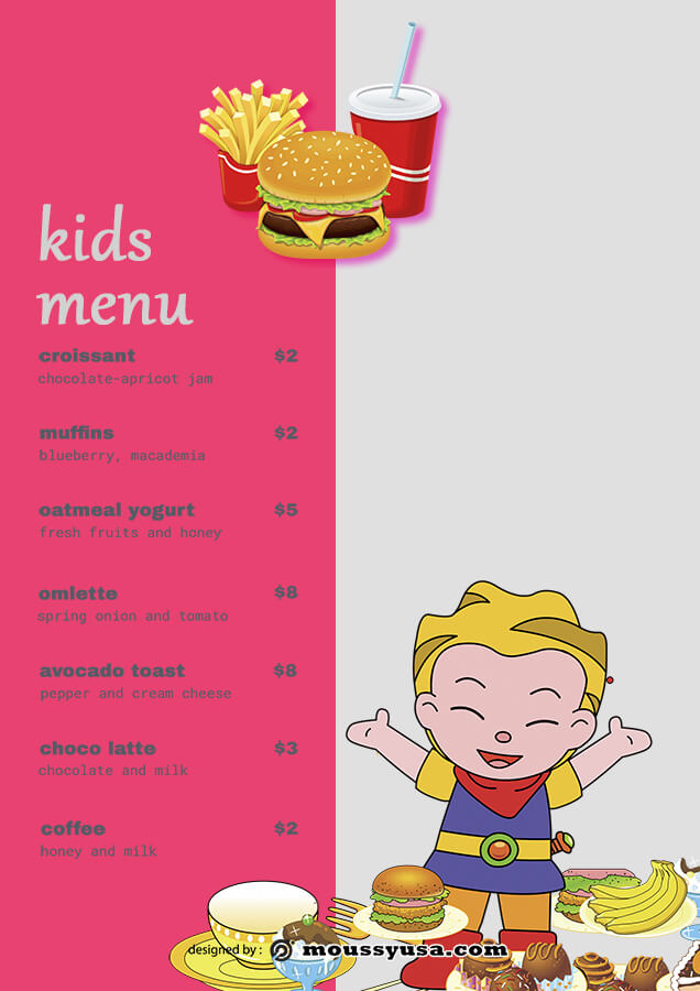 kids menu psd template free