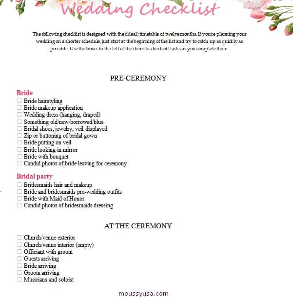 wedding checklist example word design